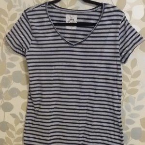 Blue White Stripes Tee-Shirt Short Sleeve Sz 4 (Fits L)